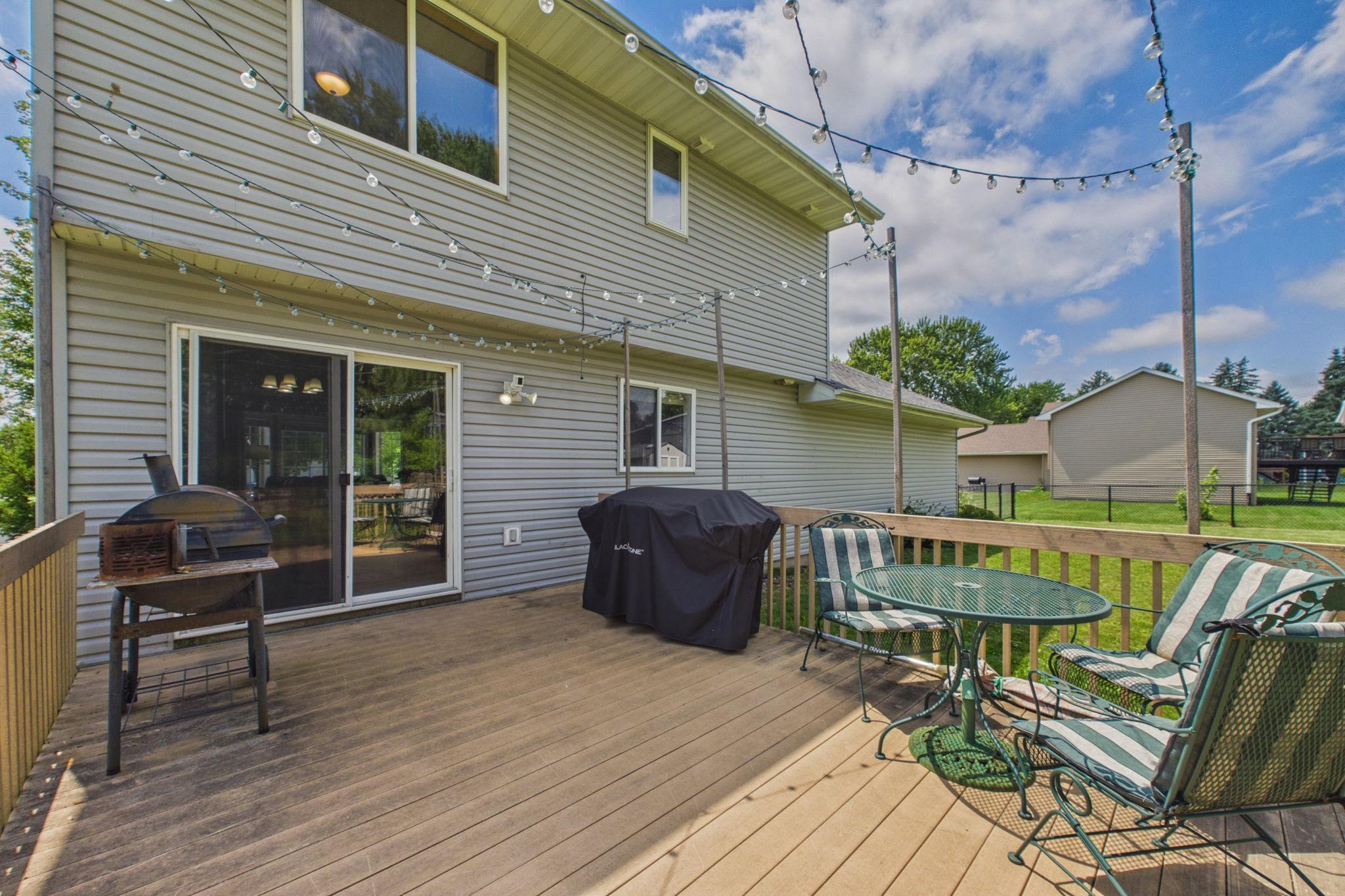Back deck inside fenced in yard