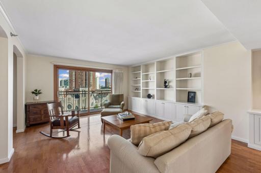 Enjoy the balcony off the living room with stunning views of the Minneapolis skyline.