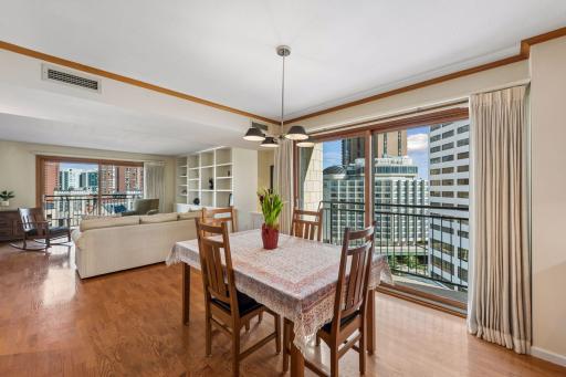 Dining area includes a smaller balcony perfect for flower pots or starting your own little herb garden. This balcony is facing south.