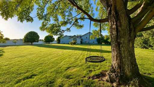 Mid-Backyard Swing at Sunset