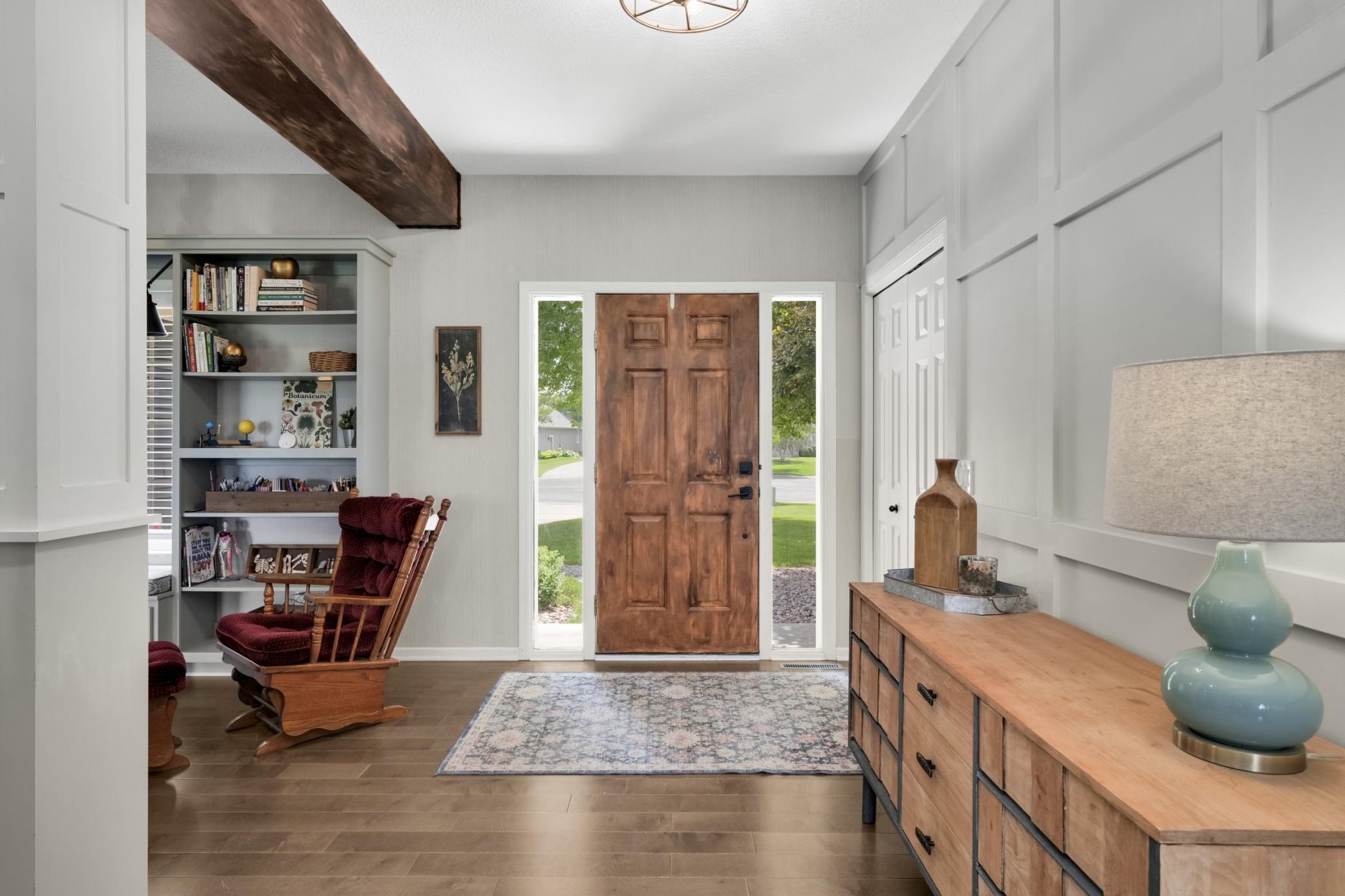 Bright, warm and open when you walk in the front door.