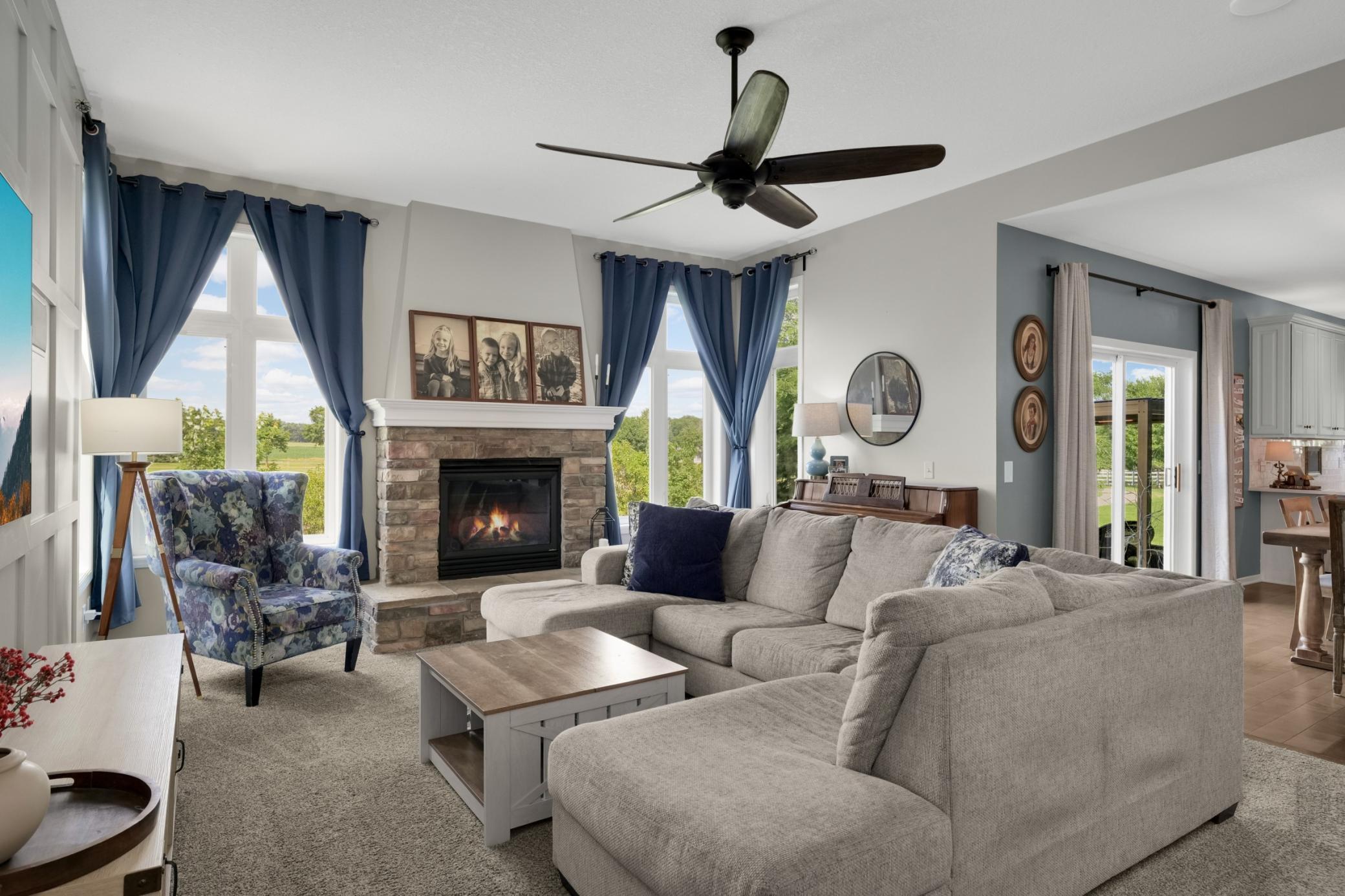 Cozy living room with fireplace. Beautiful!