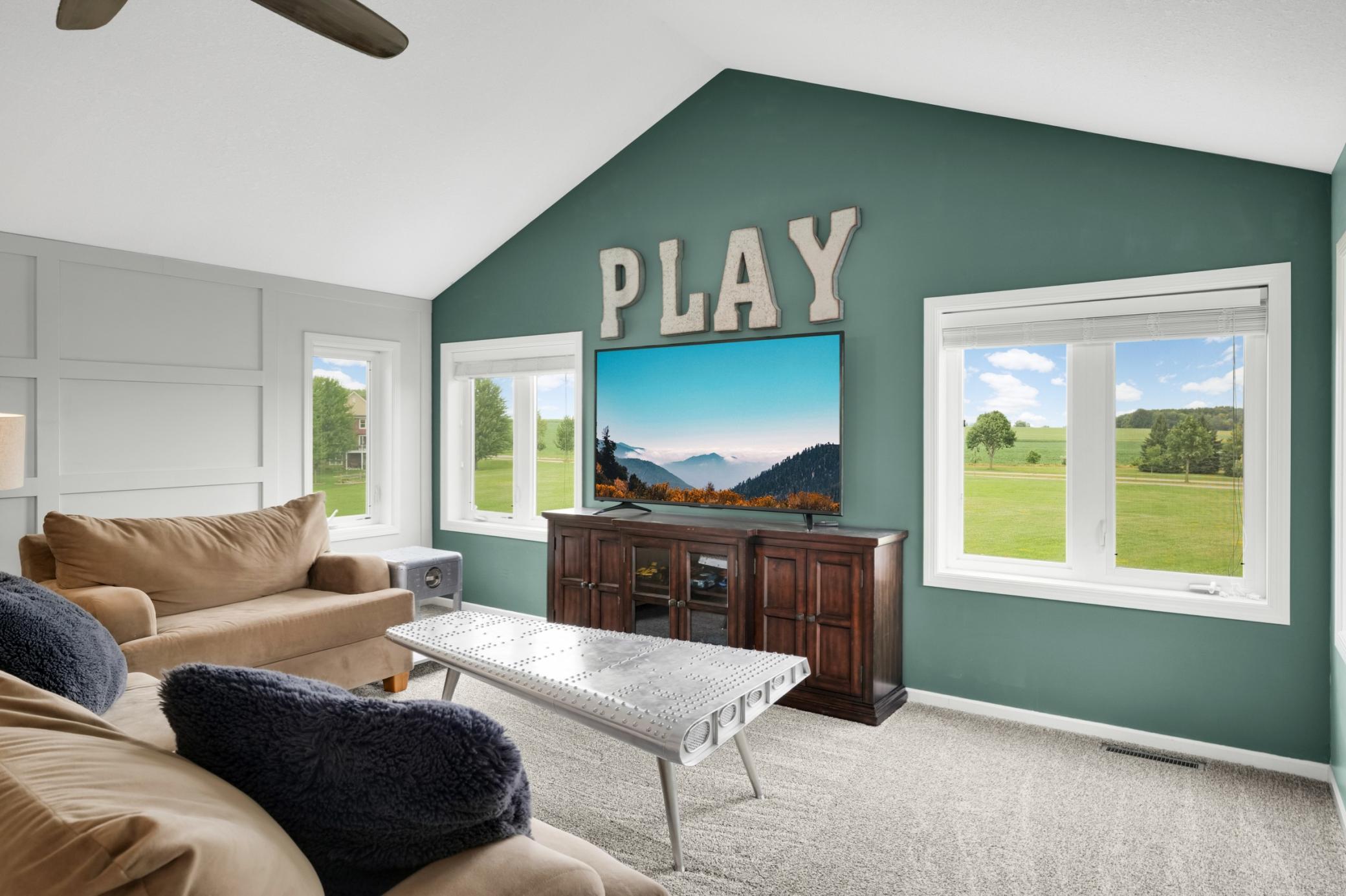 Huge family room upstairs with great views!