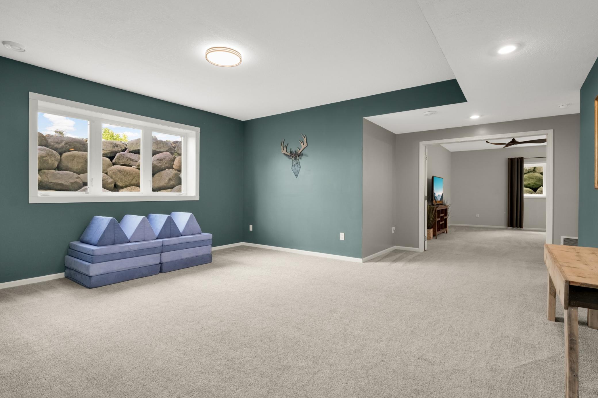 Lower-level family room that is very spacious.
