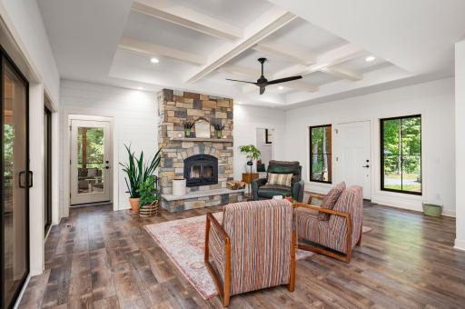 Enjoy the opulence of a coffered ceiling in the great room.