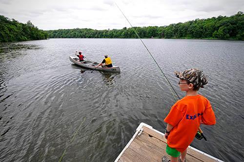 Fishing from the launch at Little Long Lake.