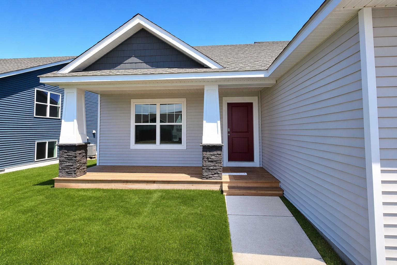 The Finnegan Northern Craftsman at Highlands at Eagle View in Elko New Market. Photo is of actual home. Options and colors may vary. Ask Sales Agent for details. AI-generated landscaping for visualization. Actual yard condition may differ.