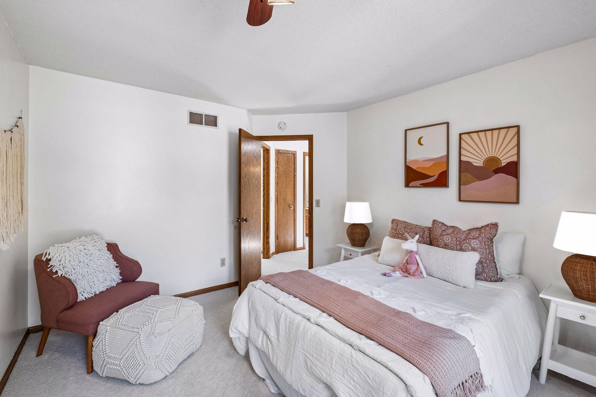 One of three bedrooms on the upper level.