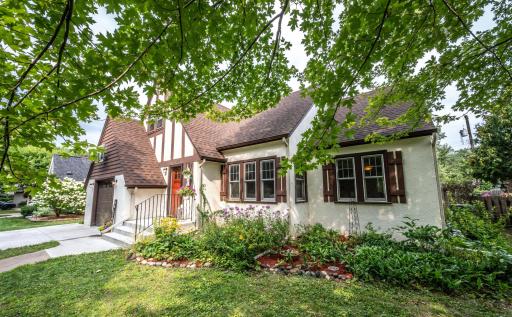 A great example of the Tudor style with steep slopes, and exposed beams and posts