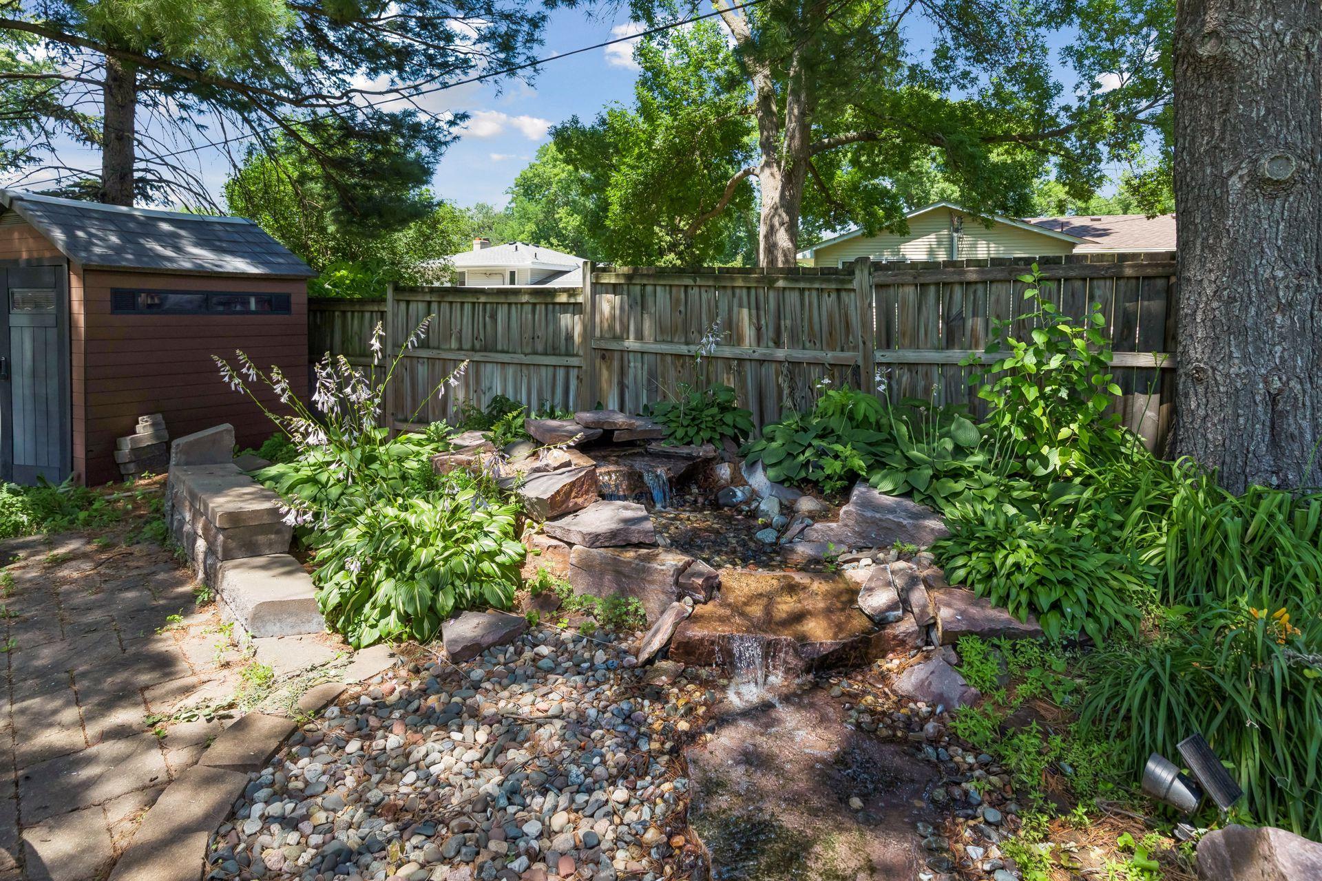 Private back yard with water feature