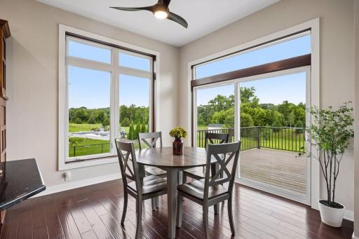 Dining room has a sliding door leading to the deck.