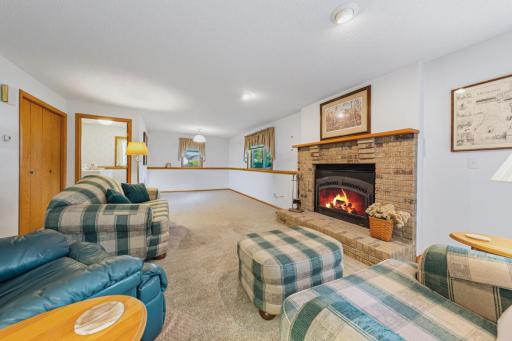 Stepping down to the spacious lower level family room is both comfortable and inviting.