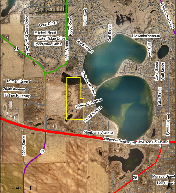 Taken from County Website 57 Acre Parcel outlined in Yellow.