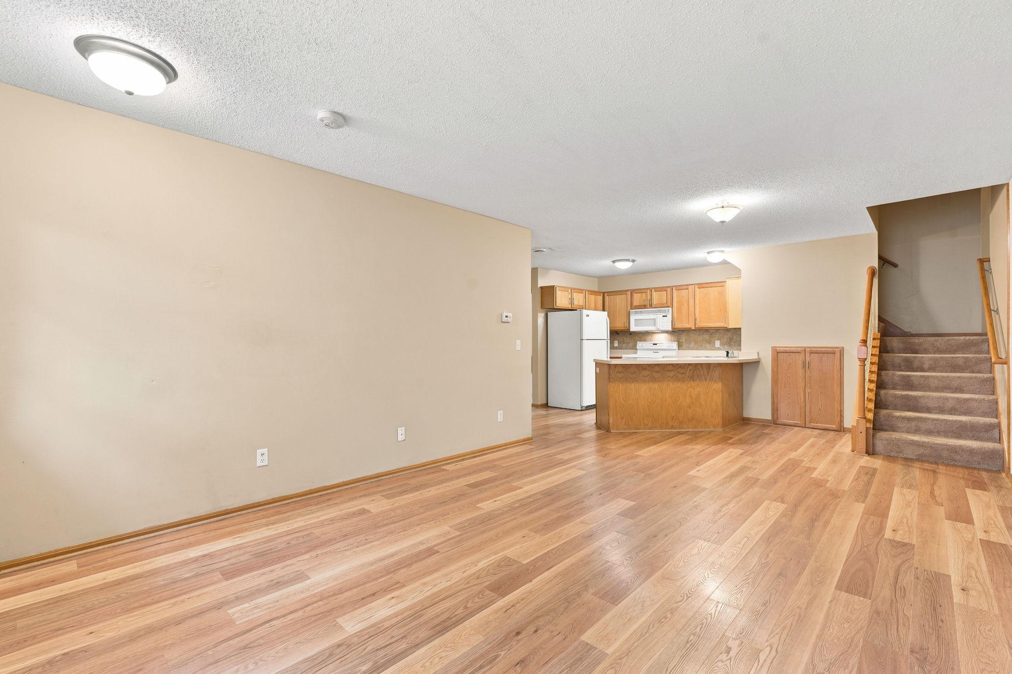 Kitchen opens into Dining room/Living room Area