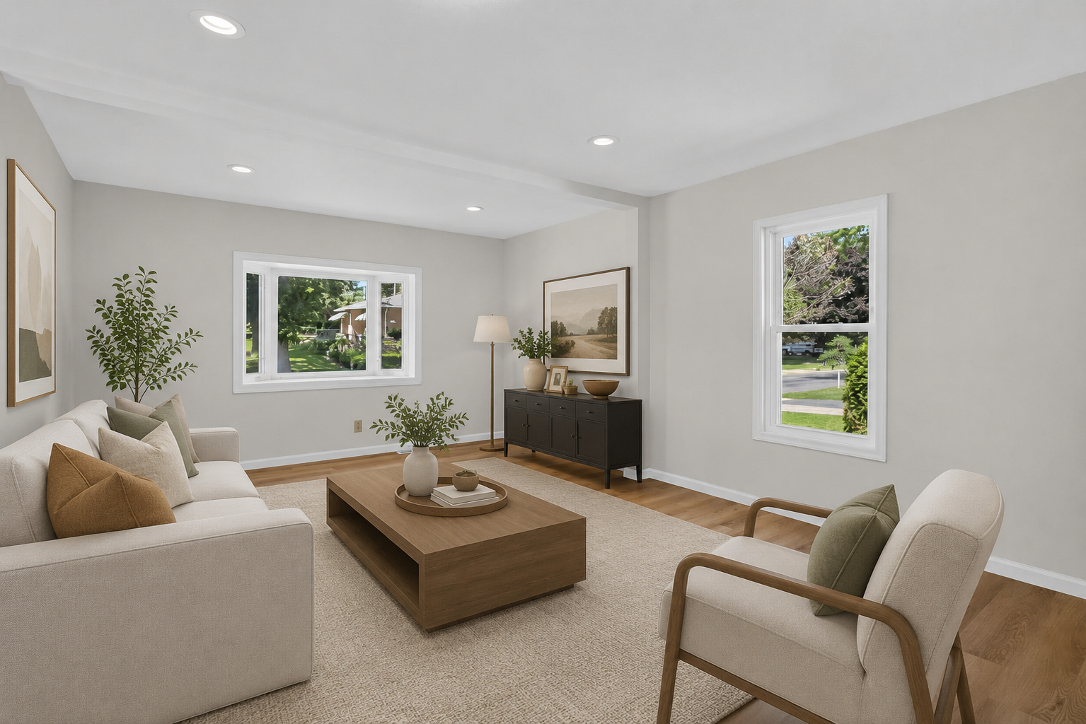 Main level: living room (virtually staged)