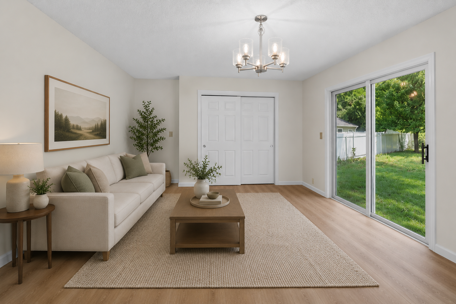 Main level: living room (virtually staged)