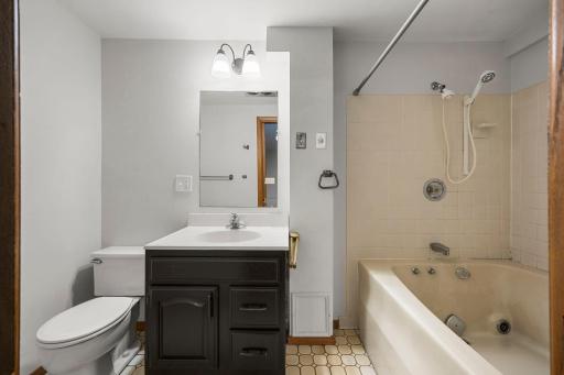 Full tub and shower in lower level bathroom