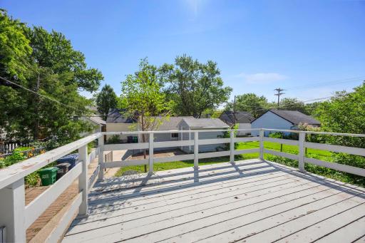 From the kitchen exit you can go to the deck or take the path out to the detached garage or extra storage shed next to it.