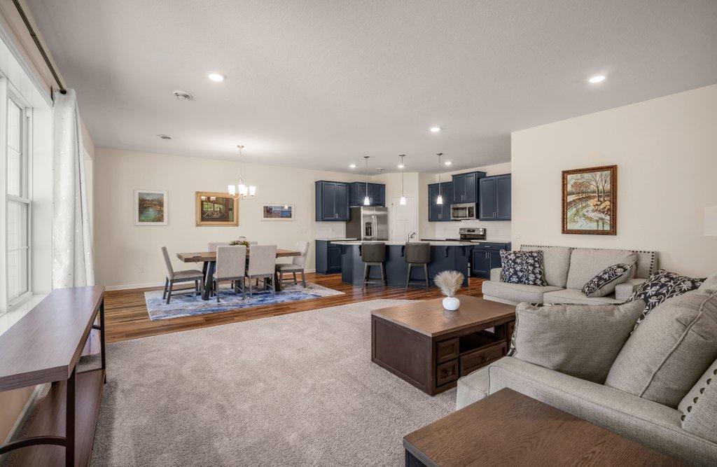 Open kitchen, dining and living room