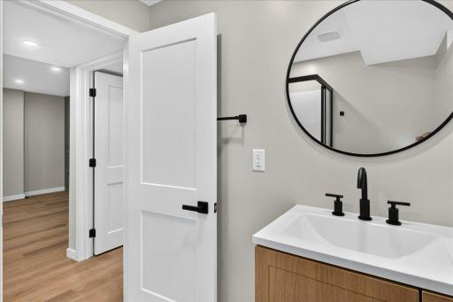 Lower level 3/4 bath with Bluetooth speaker light