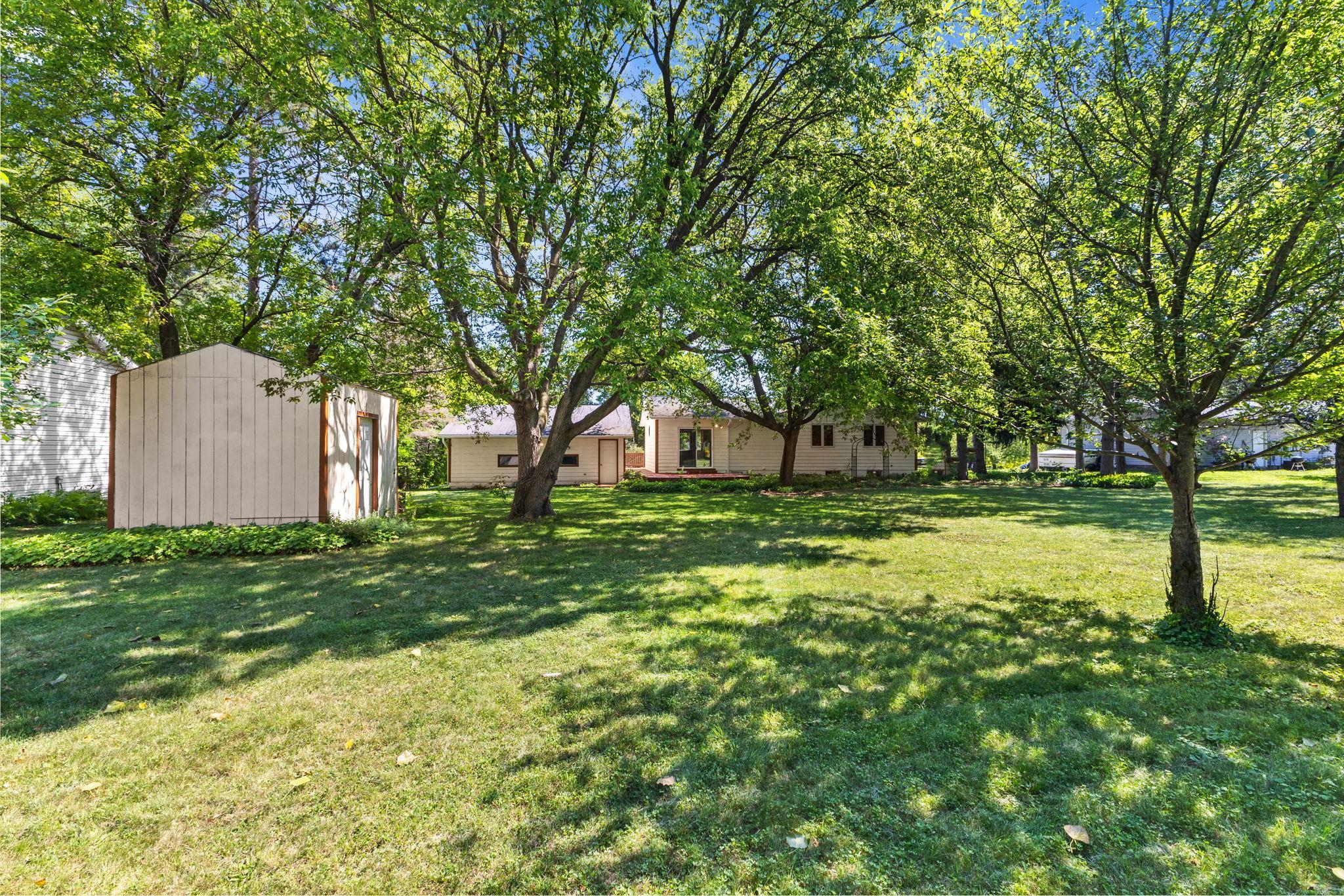 Backyard with storage shed