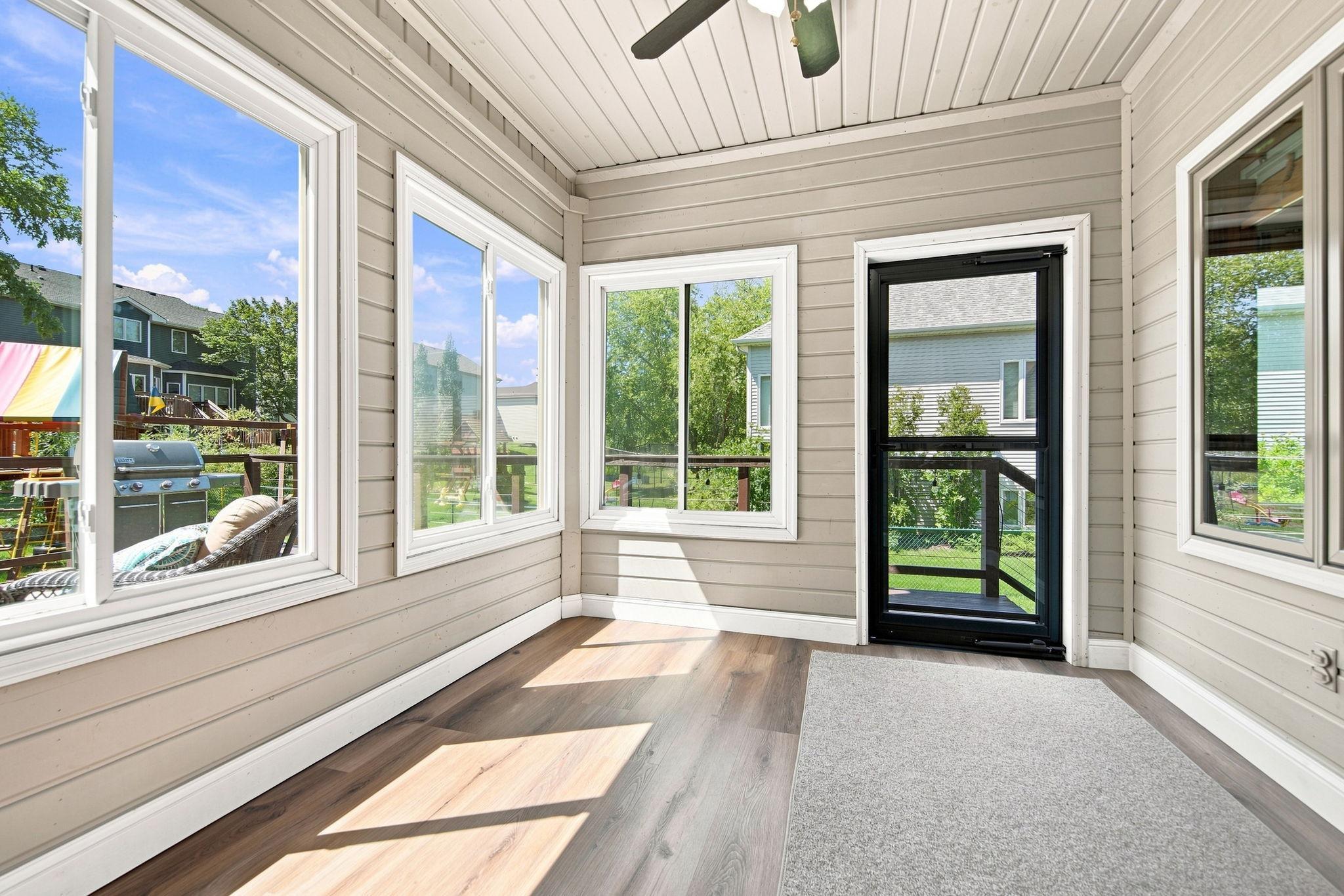 Enjoy the outdoors without the nuisance of bugs and mosquitoes from the comfort of this inviting porch.