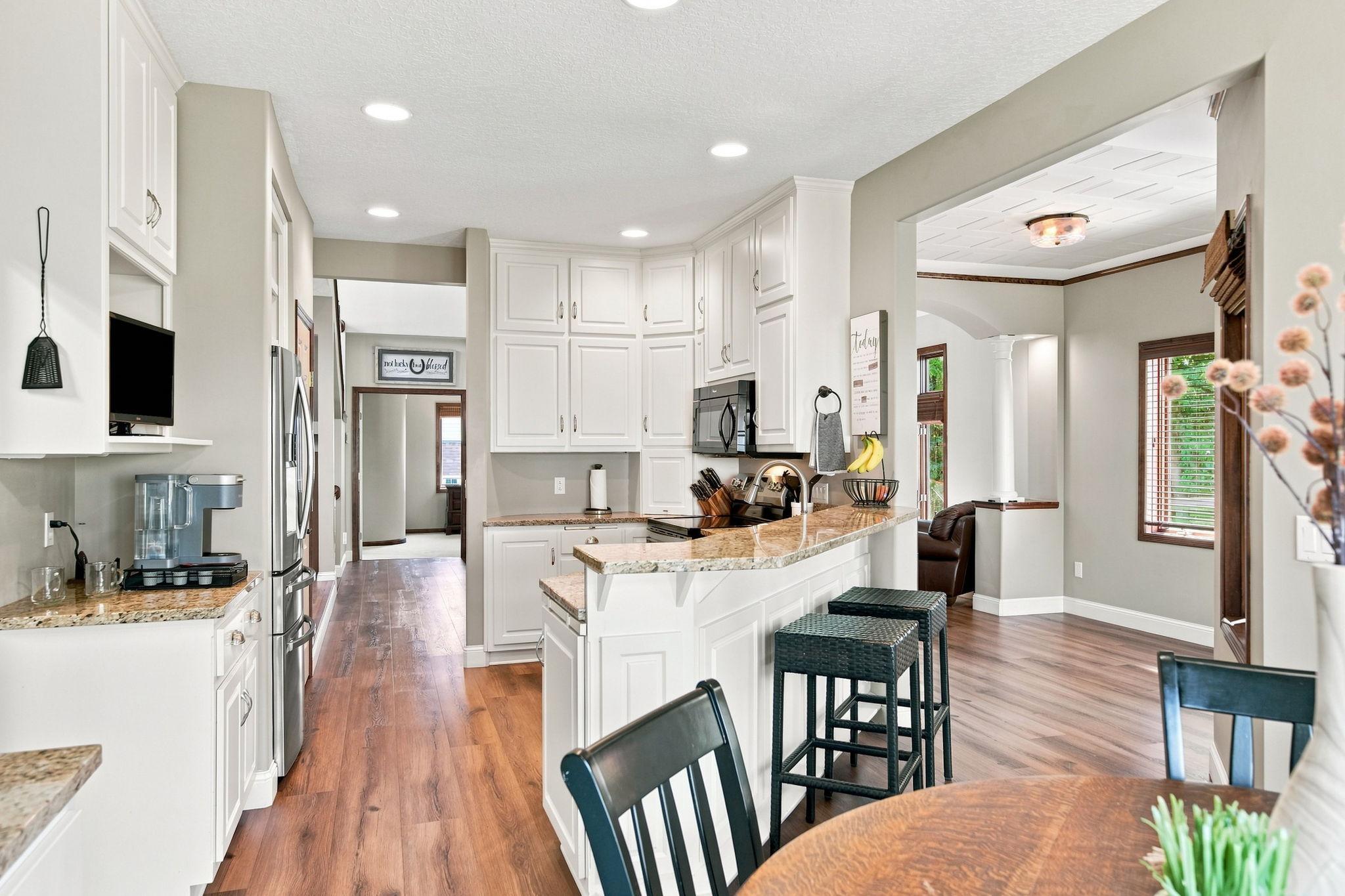 Enjoy abundant counter and storage space throughout the kitchen and dinette area.