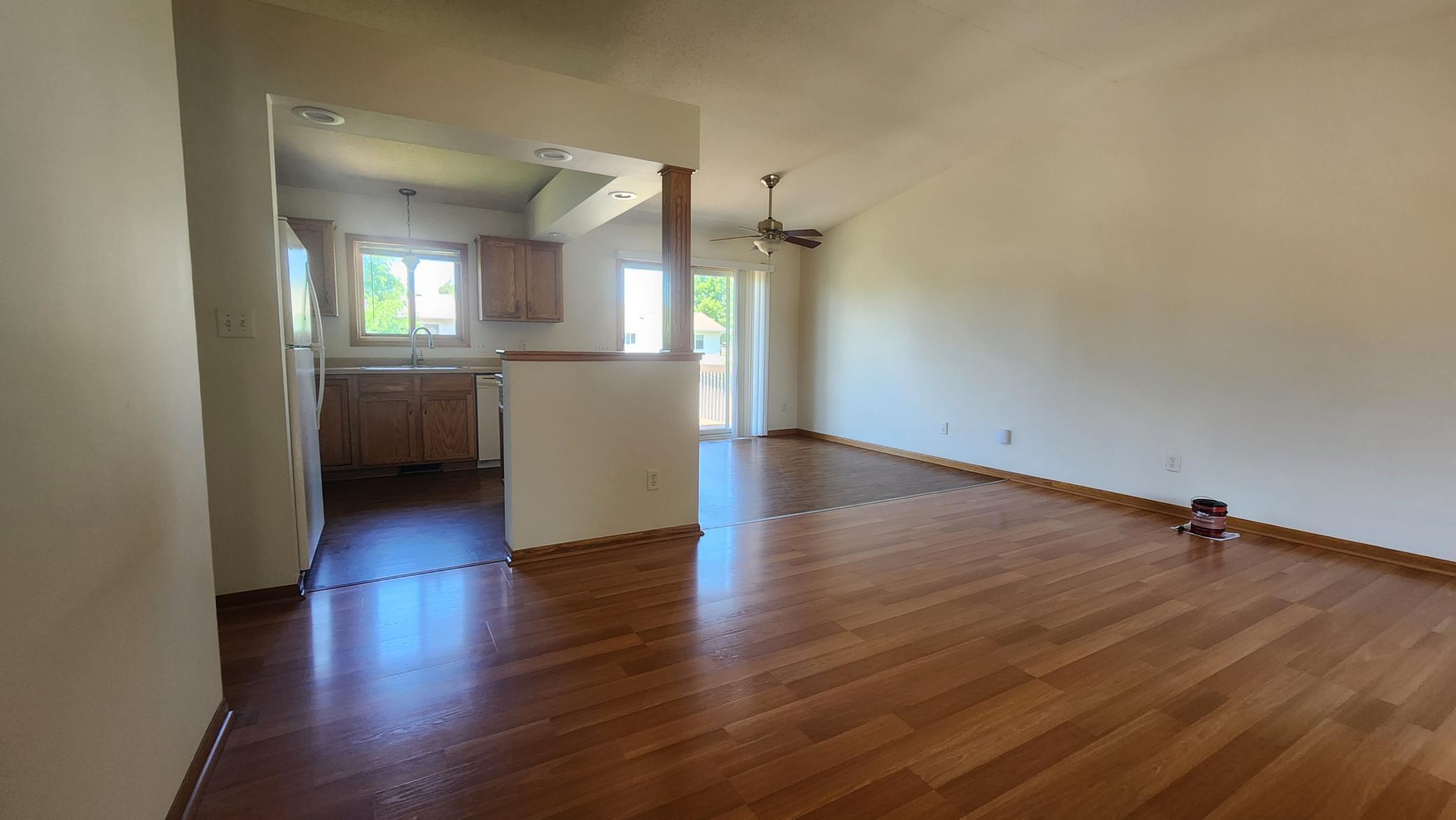 Kitchen, living, dining