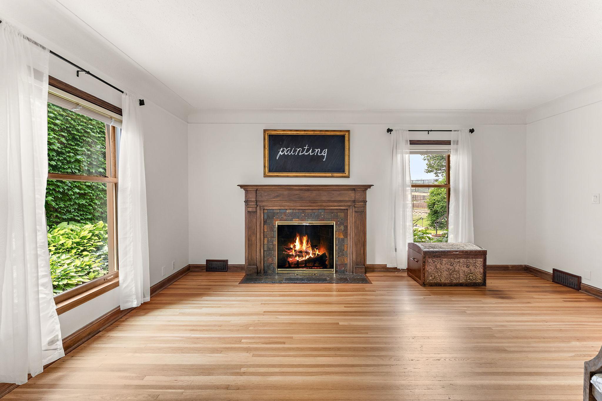 Living Room with hardwood floors and fireplace.