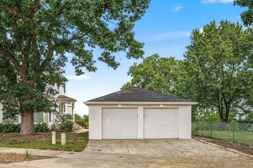 Two car garage is a perfect match to the home's style