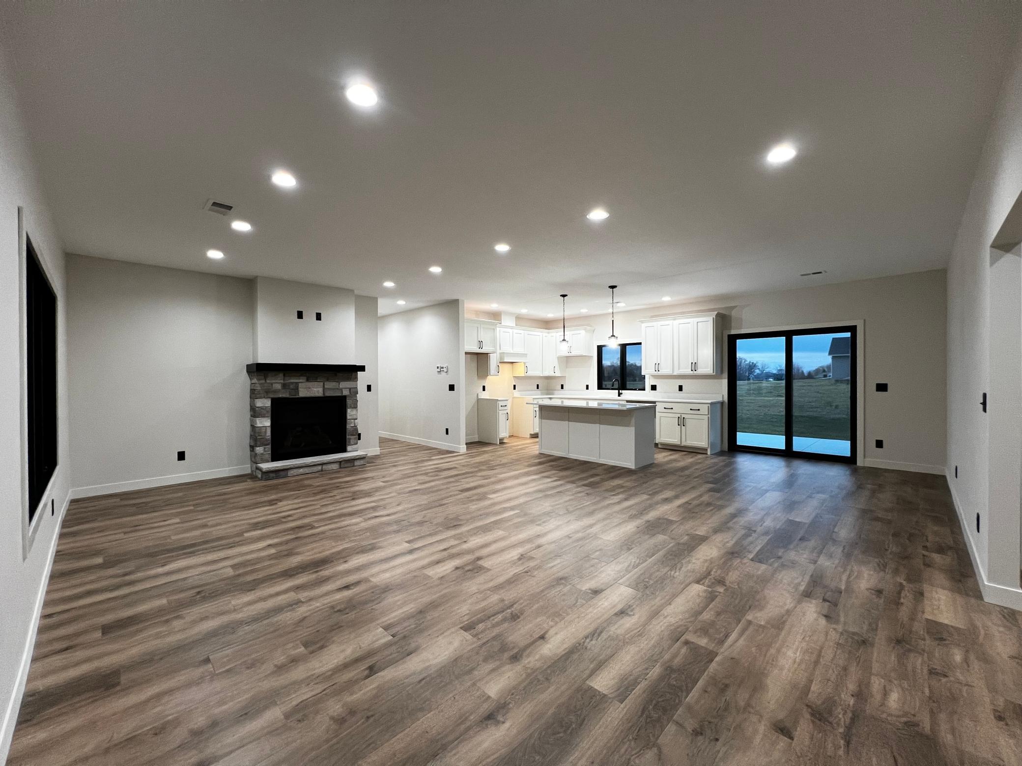 Open Concept Living Room, Kitchen & Dining Room.