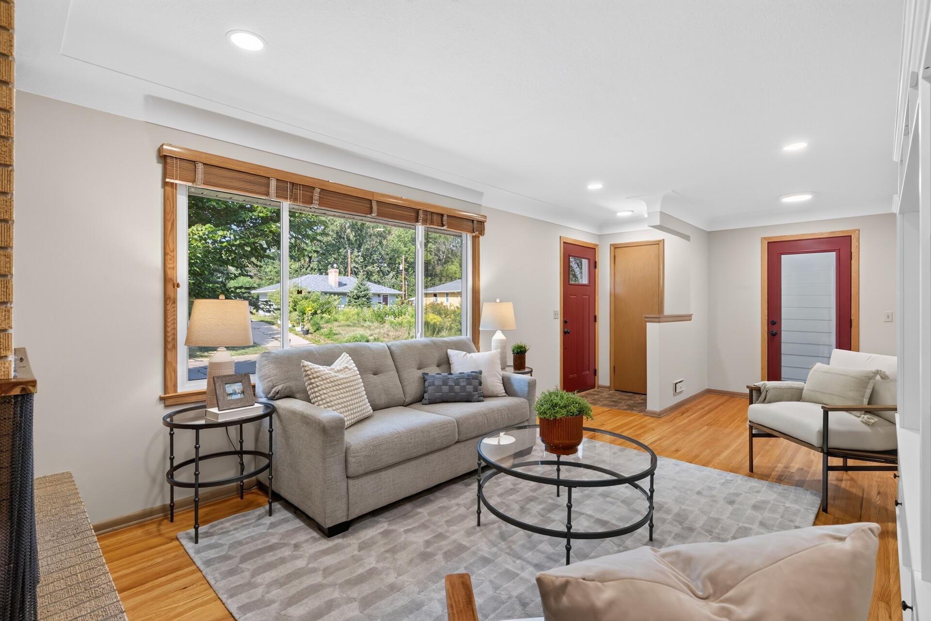 Hardwood floors throughout the living room and bedrooms