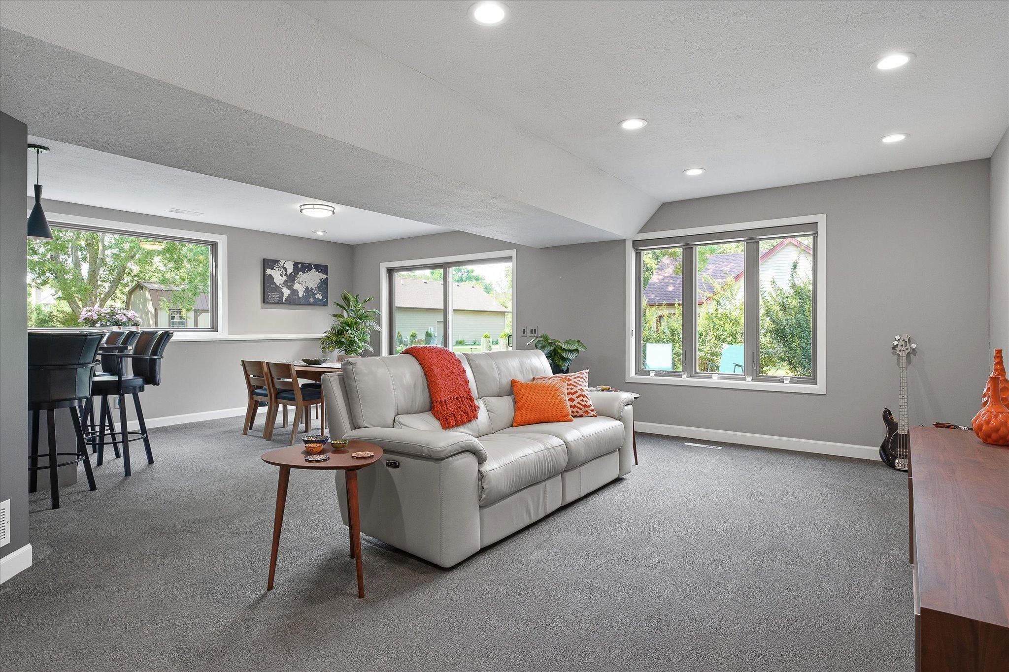 Lower level family room with side walkout to patio and access to back yard