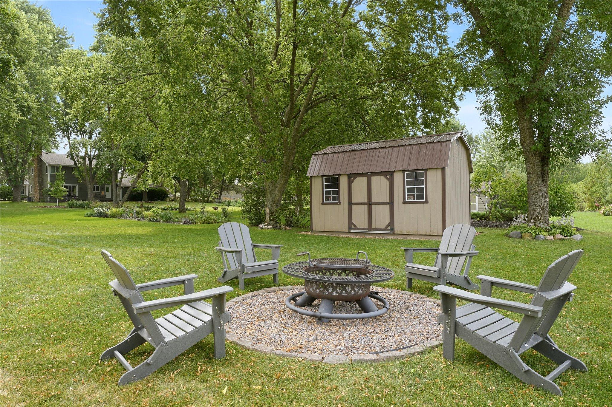 Firepit with newer and large storage shed