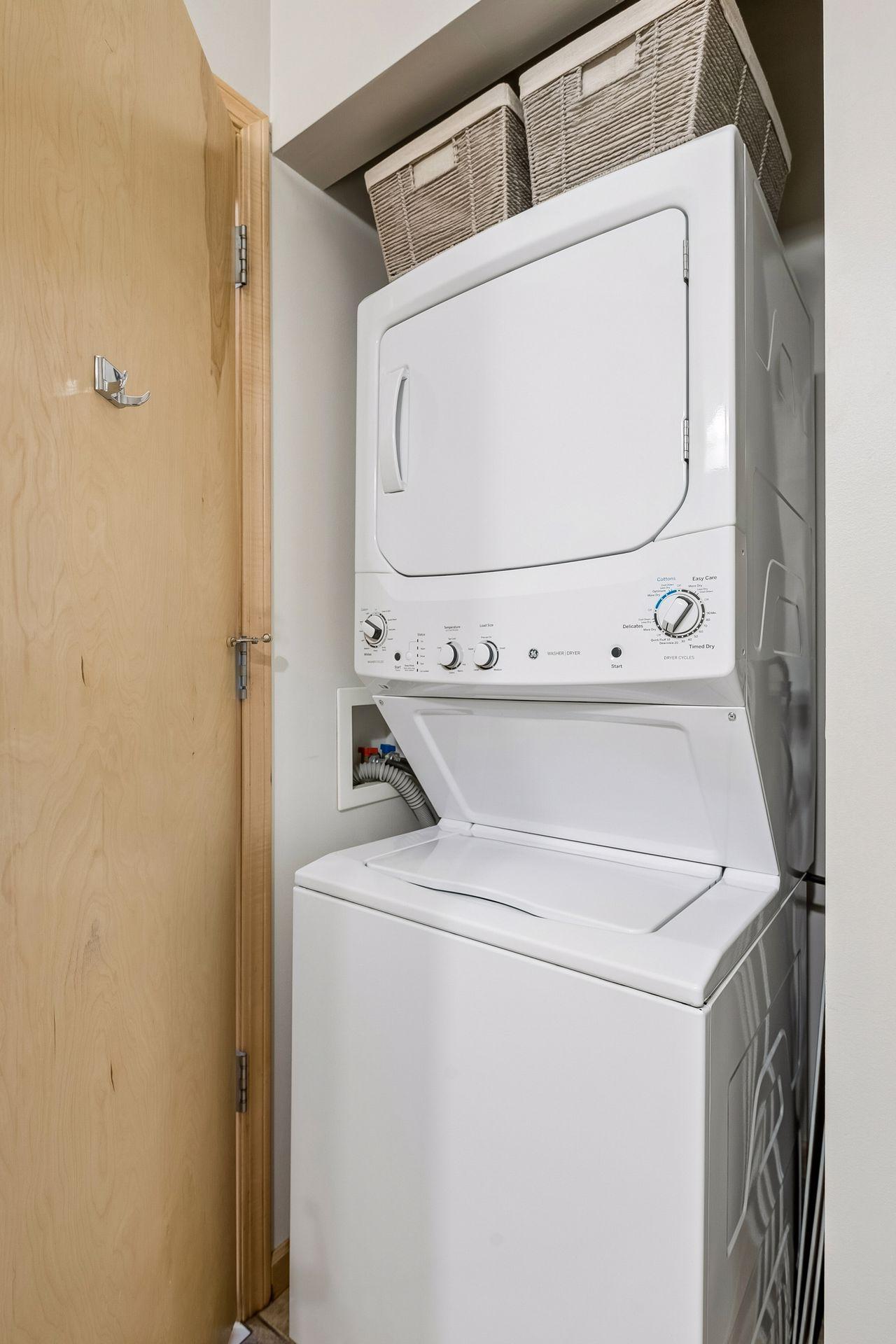 Here is the dual washer and dryer. Sewer and water are included in your dues. Never run out of hot water!