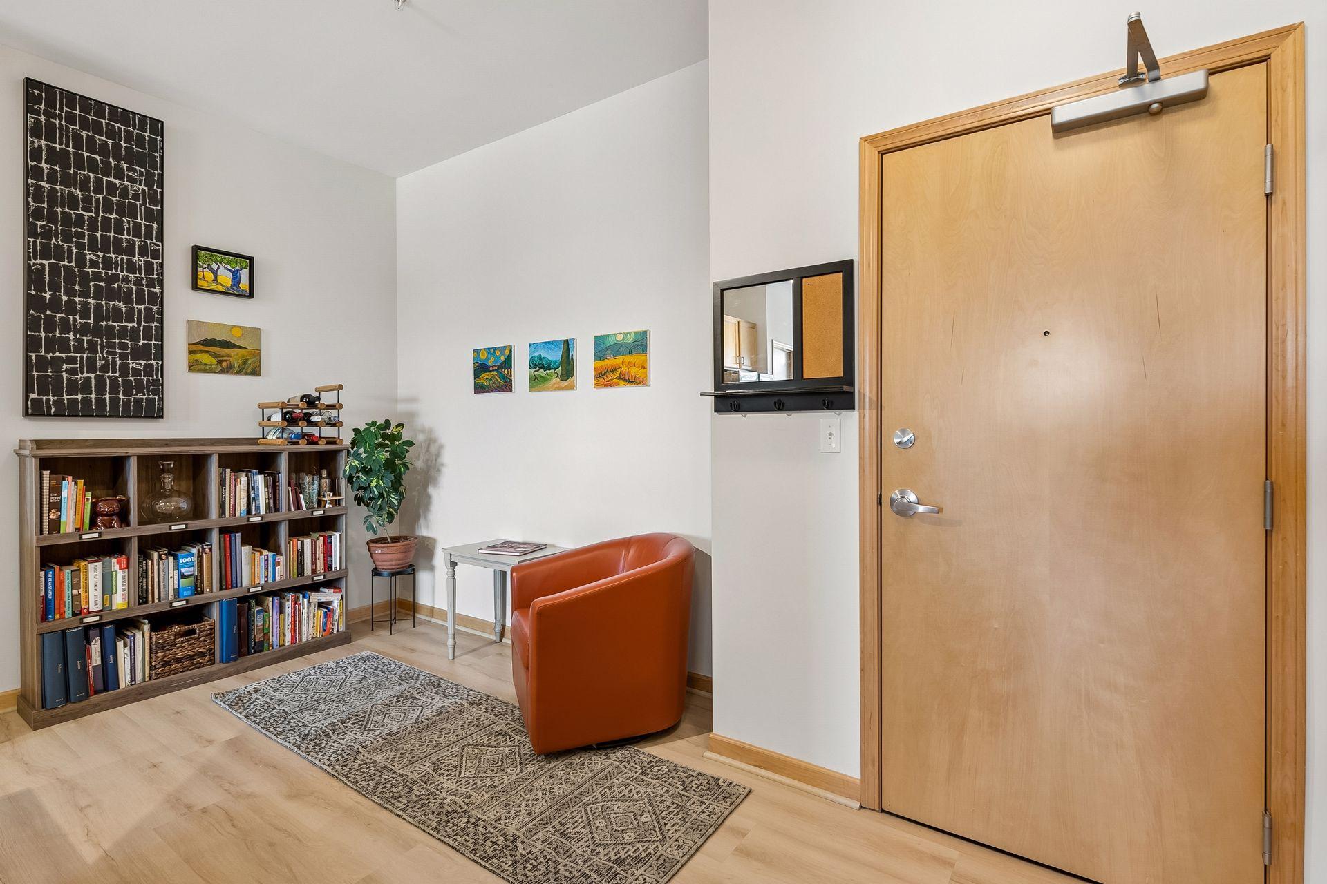 Walls of space for art are evident in this floor plan. This FLEX room can be used for dining, office, music and will fit a sofa bed for overnight guests.