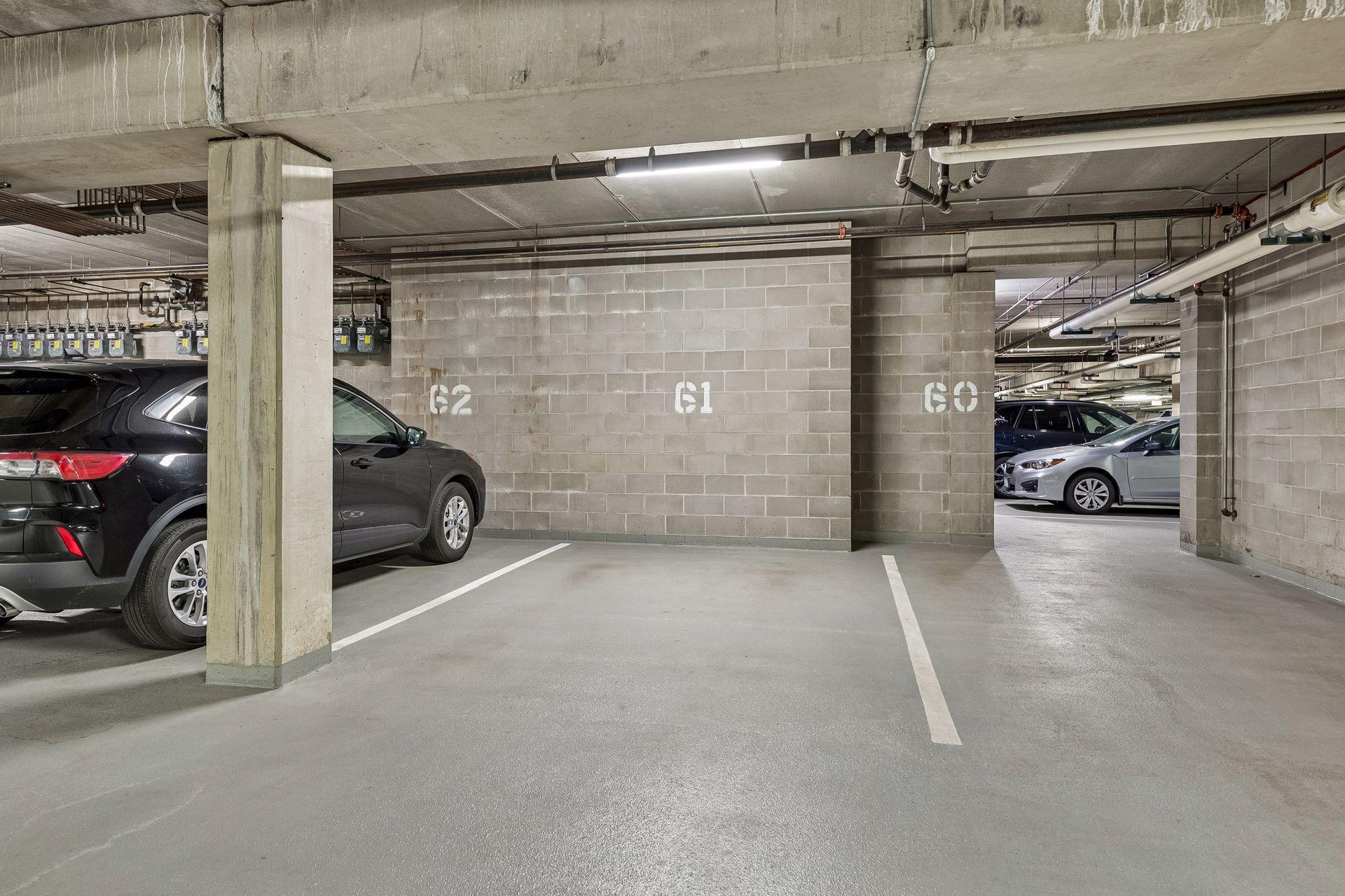 Your private heated parking stall #61 is well lit and very close to your condo. Install of EV chargers are allowed at your own expense.