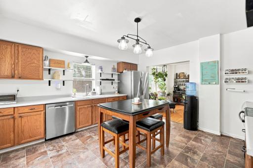 An abundance of counter space helps with meal prep.