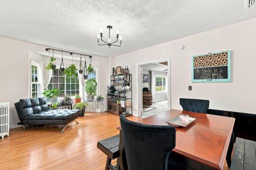 The dining room features a south facing bay window.