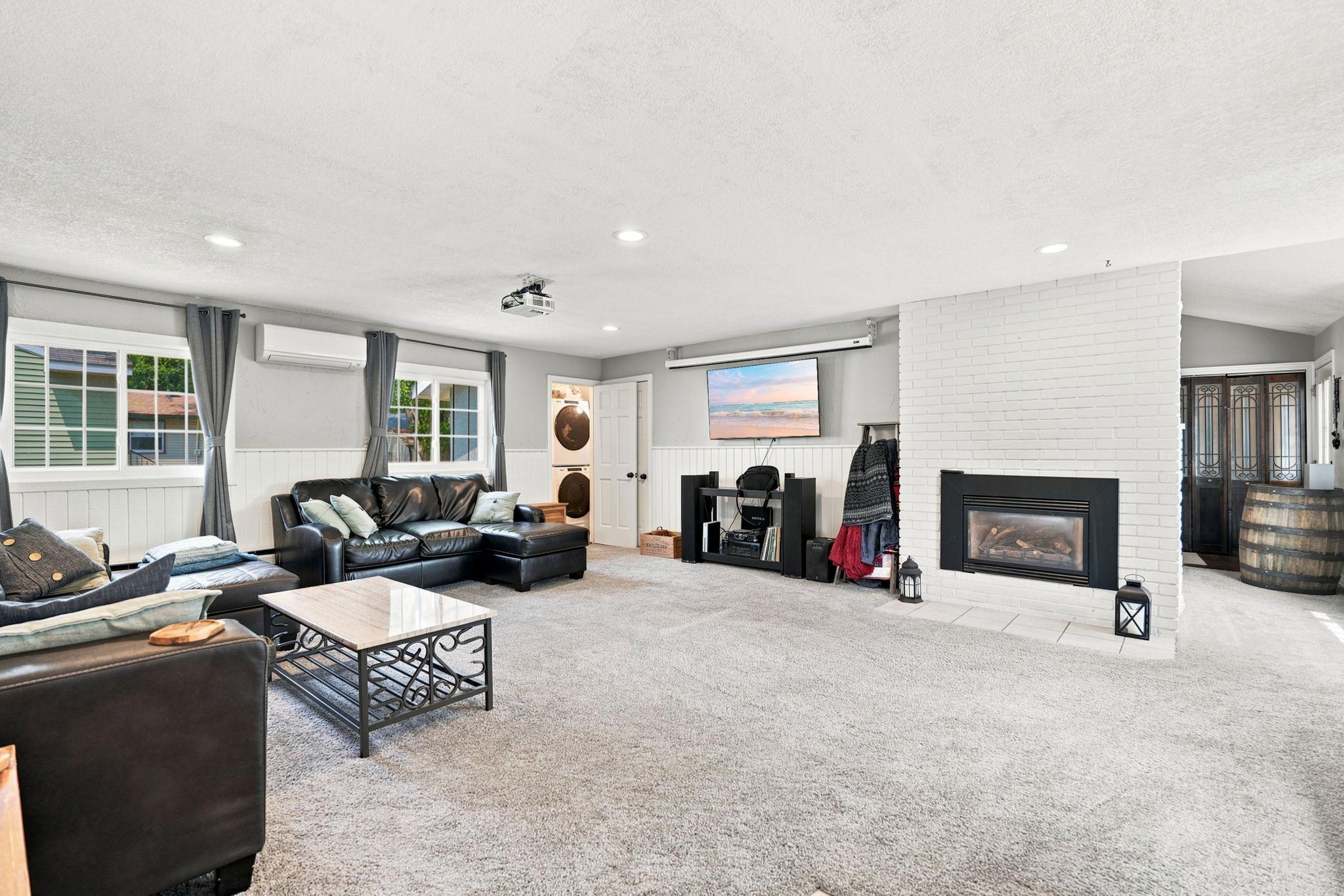 The family room is bright ad spacious.