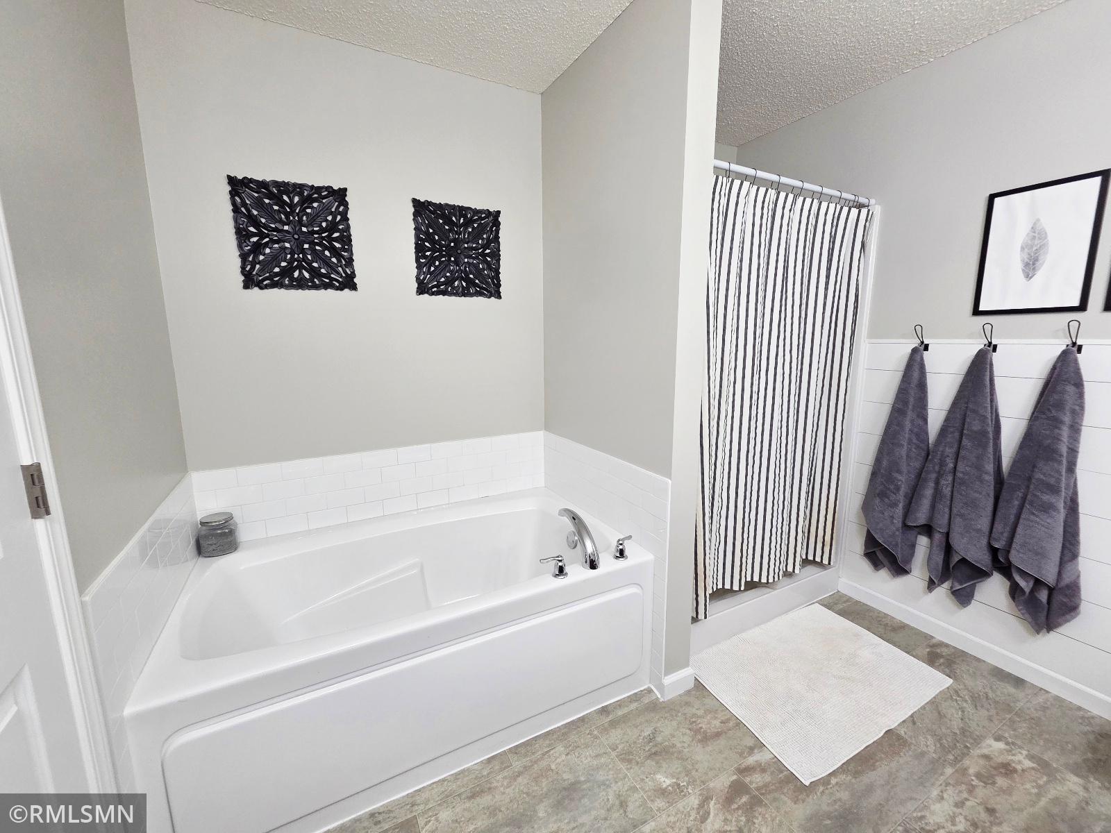Separate bathtub and shower in master bathroom