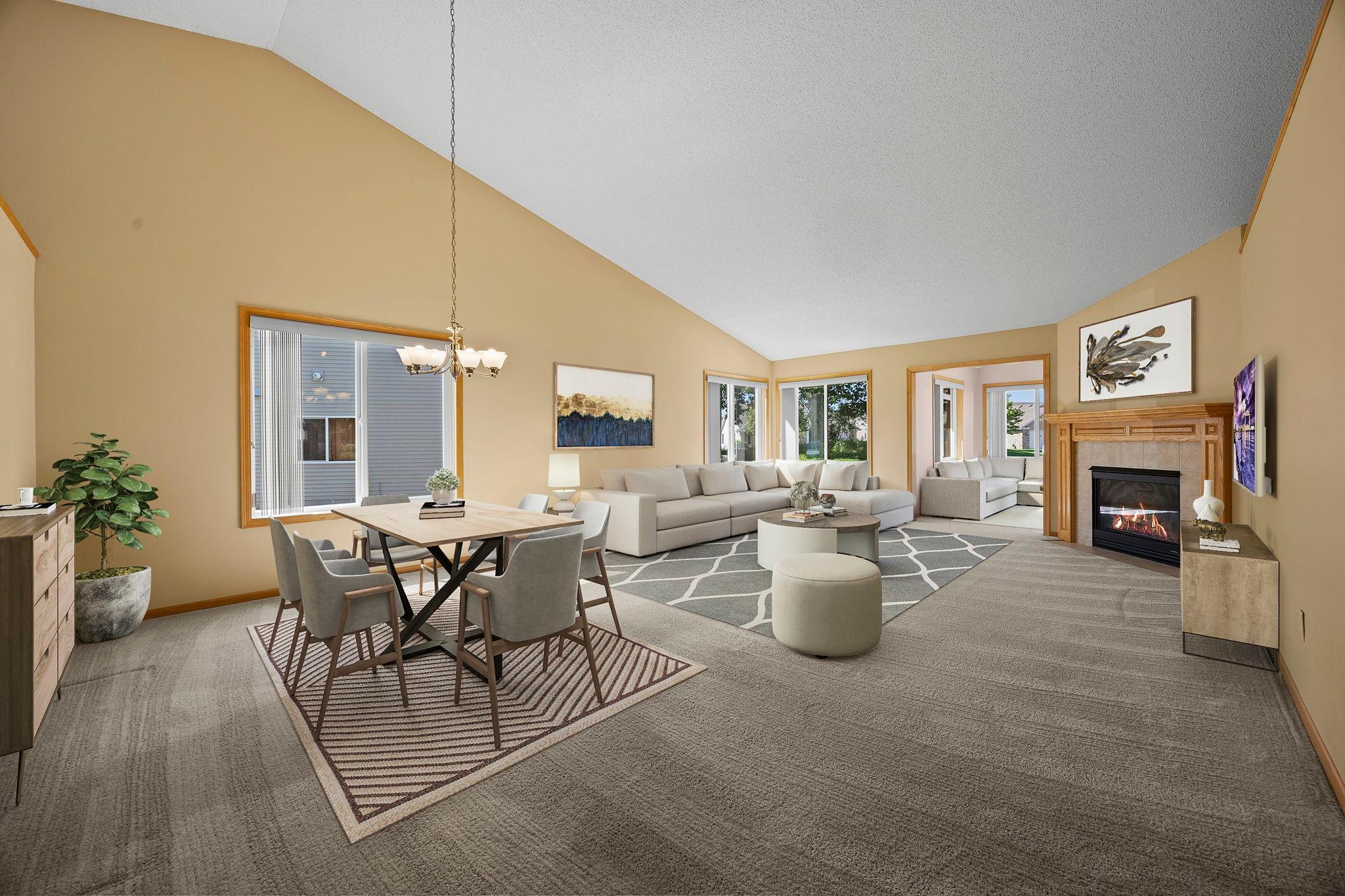 Virtually staged living/dining room