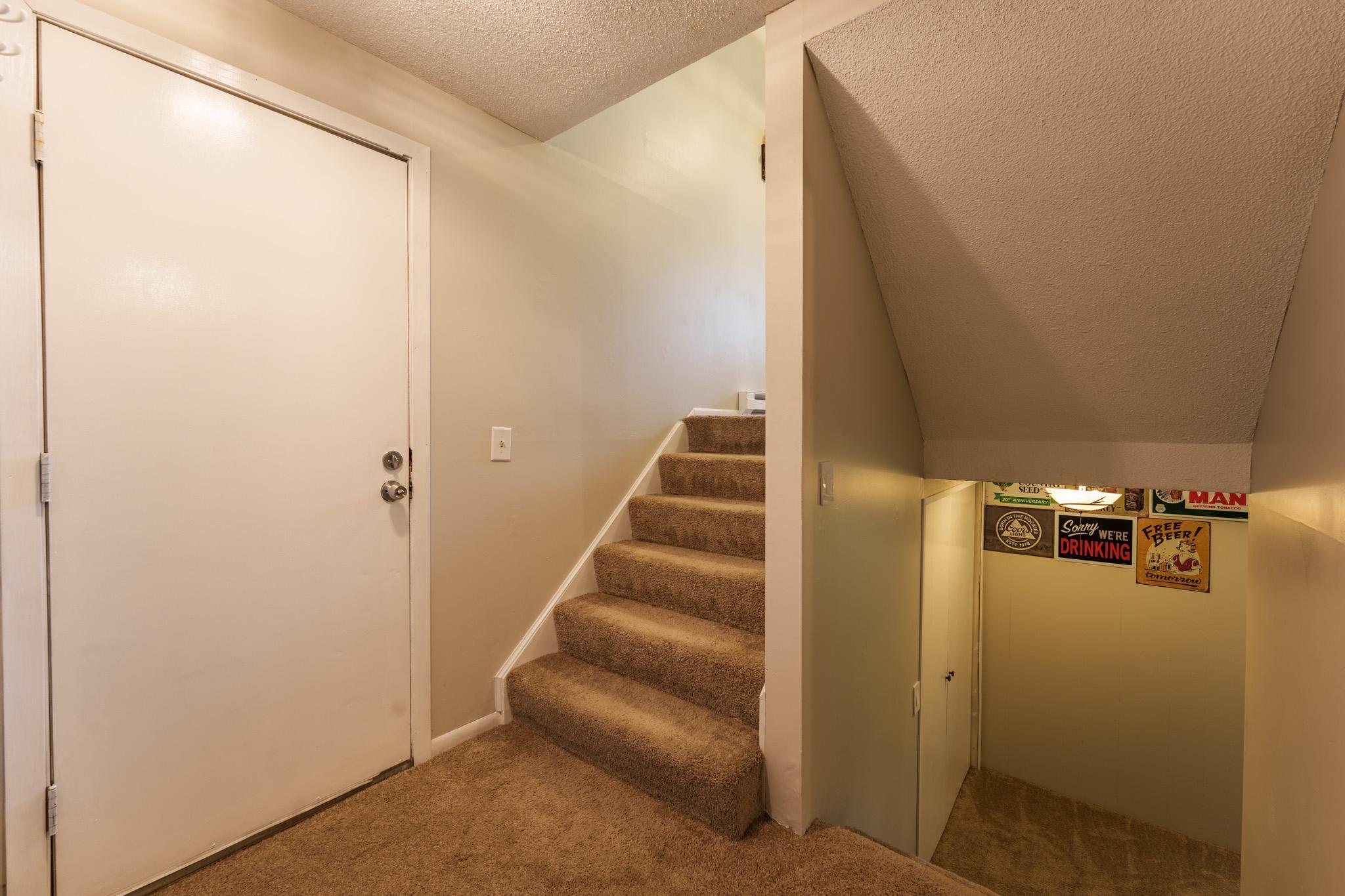 Now down to the lower level! The door shown is access from the attached 2-car garage.