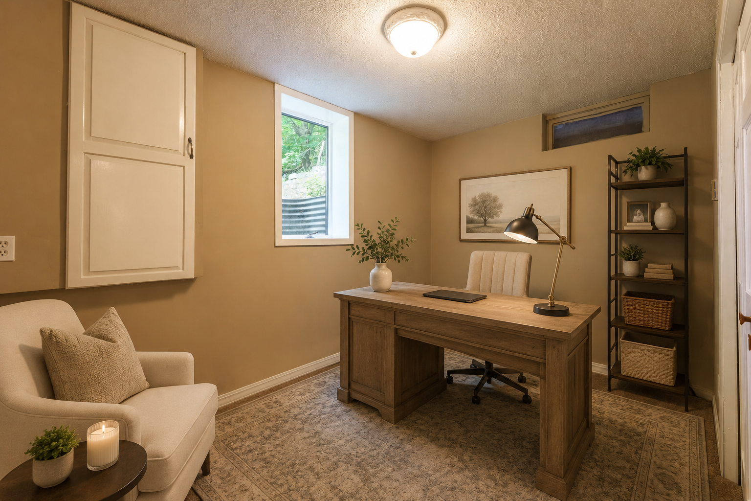 Bedroom 4 on the lower level. Virtually staged to show as an office space.