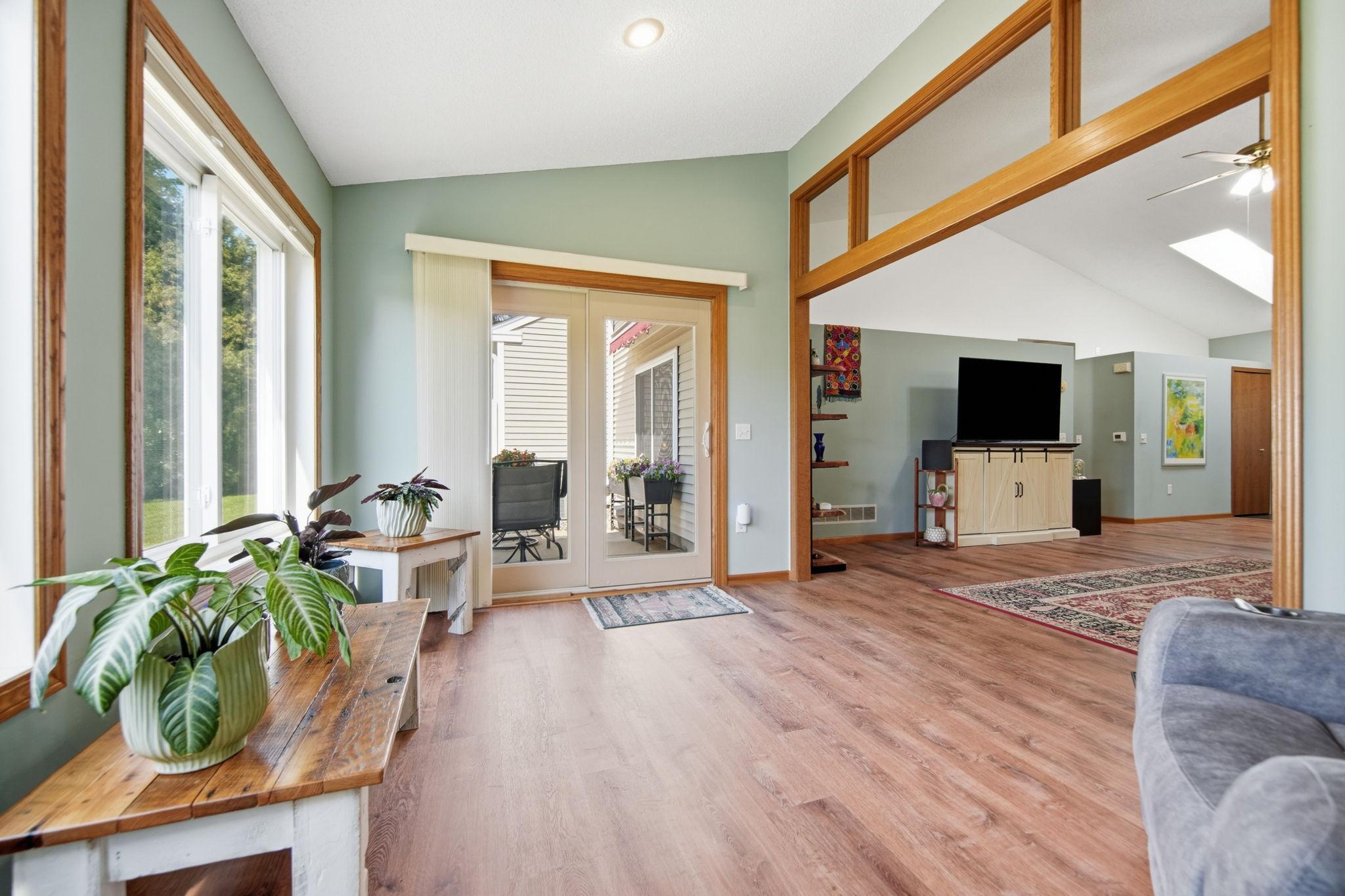 Leads out to the patio.