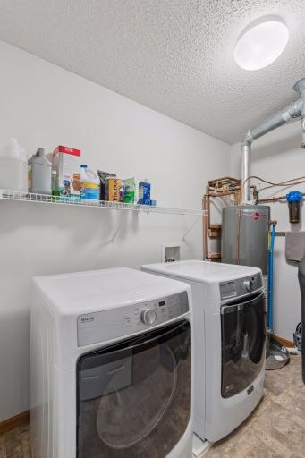 Upper level laundry. Washer and dryer were new in 2017. They have been used by 1 person since they were purchased.