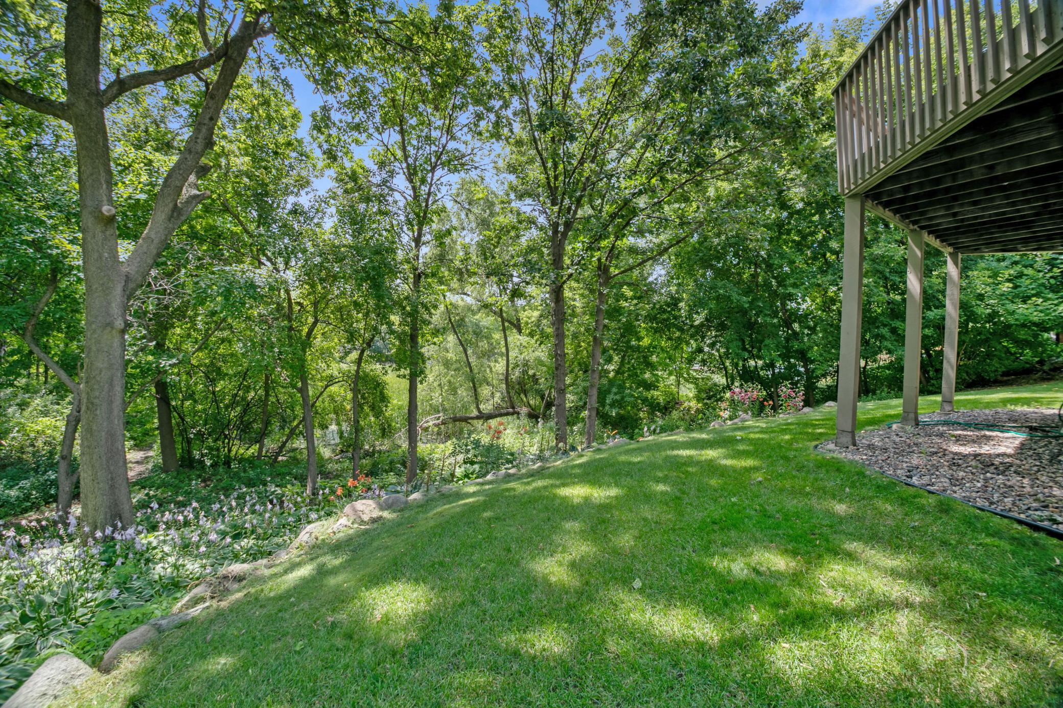 Grass backyard above the retaining wall