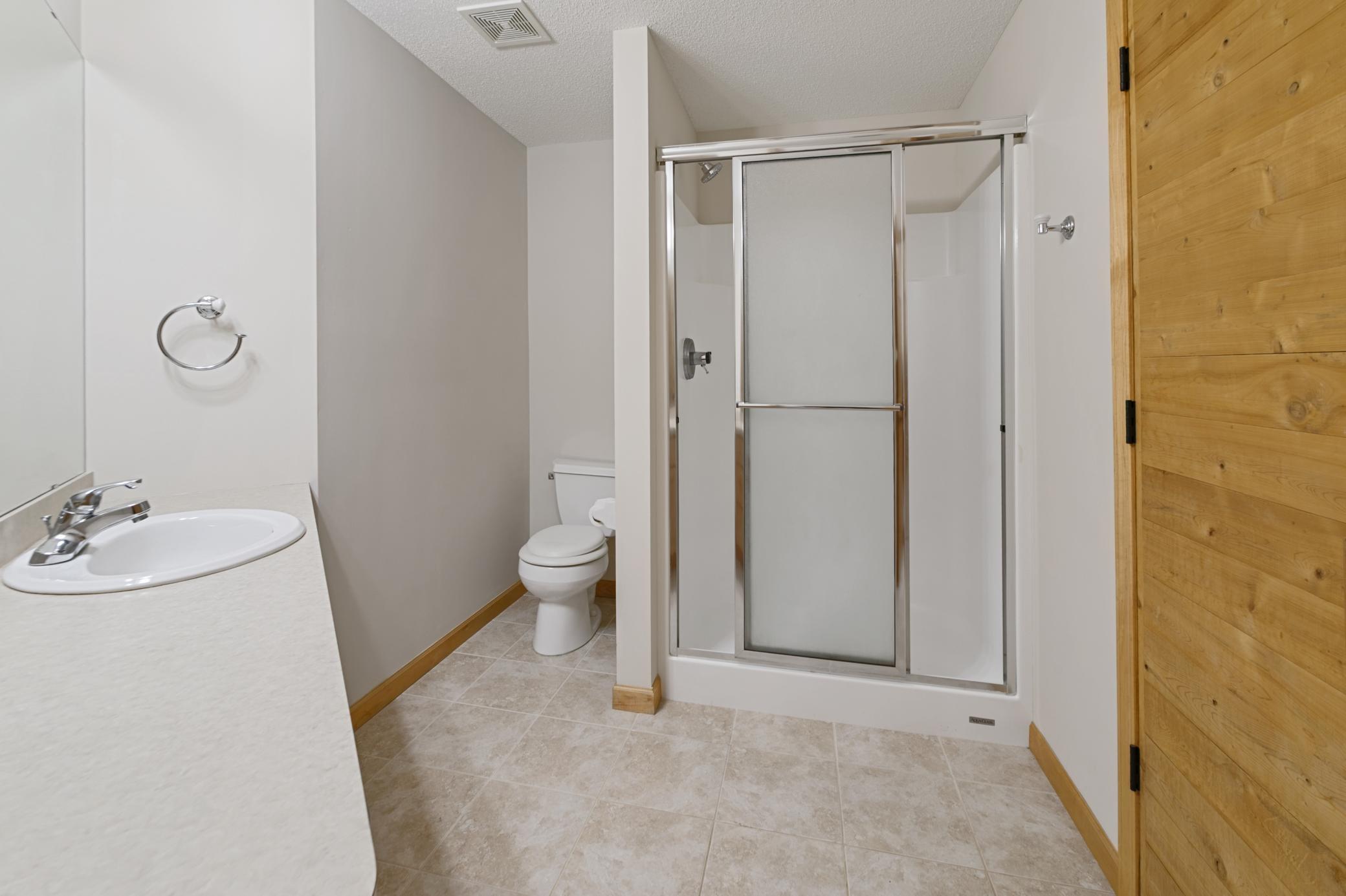 lower level 3/4 bathroom with sauna
