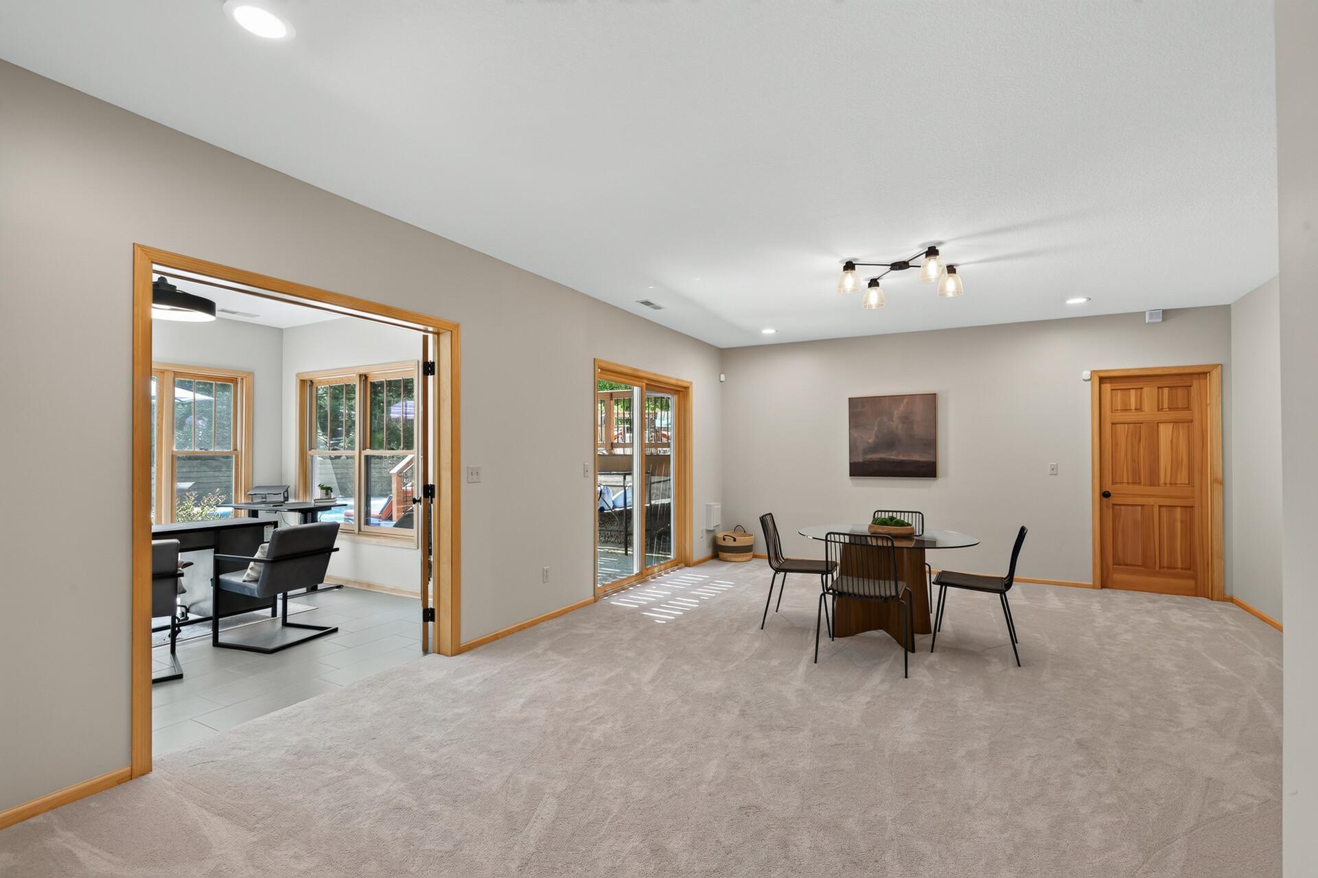 The lower level of this home is an entire world unto itself; a massive family room, dedicated amusement room, dance/exercise room, private office and flex space, a hockey shooting room, and plenty of storage for every passion and hobby