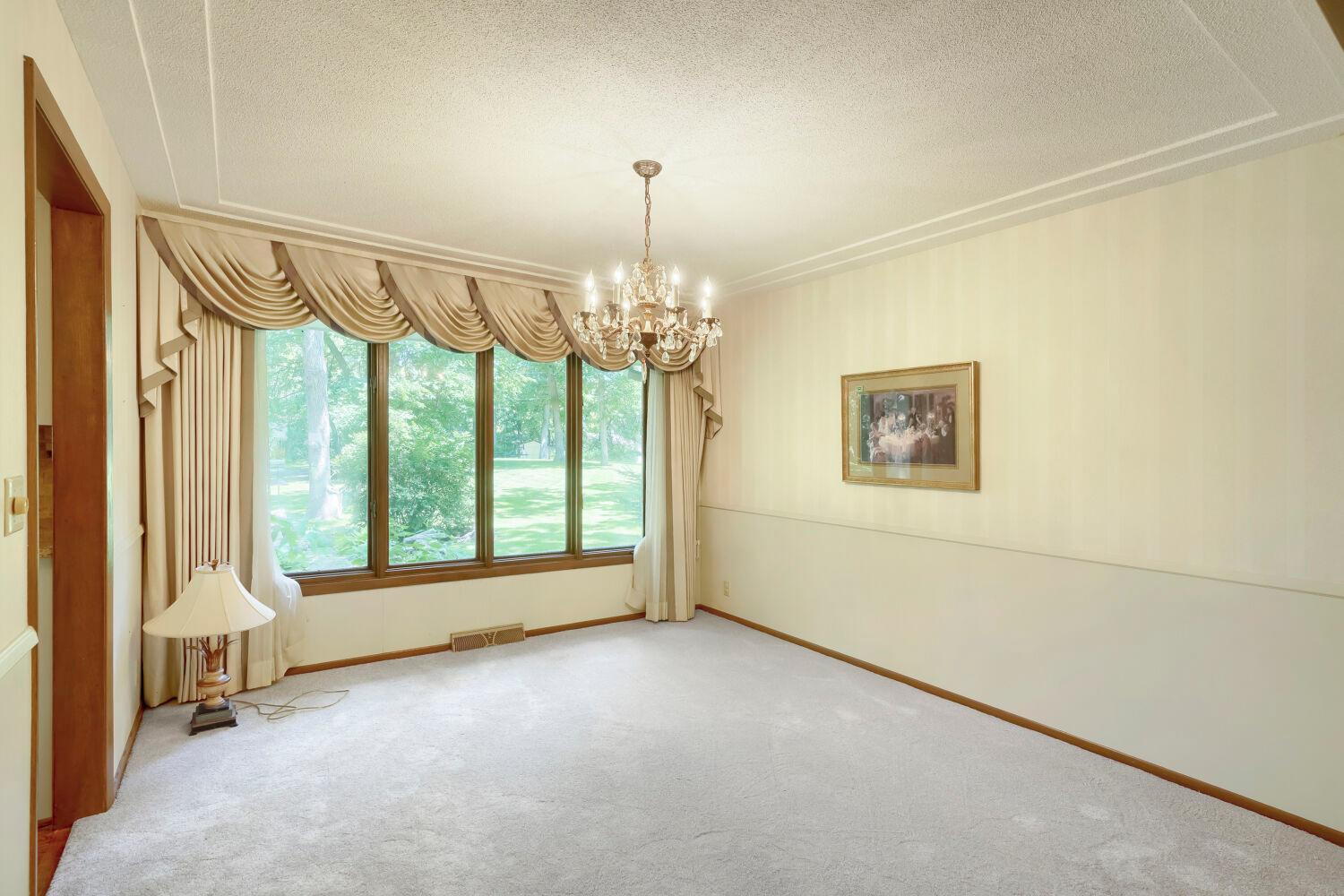 Dining room with large window with great views.